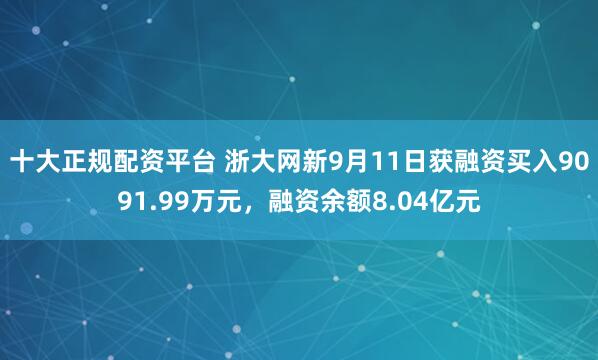 十大正规配资平台 浙大网新9月11日获融资买入9091.99万元，融资余额8.04亿元